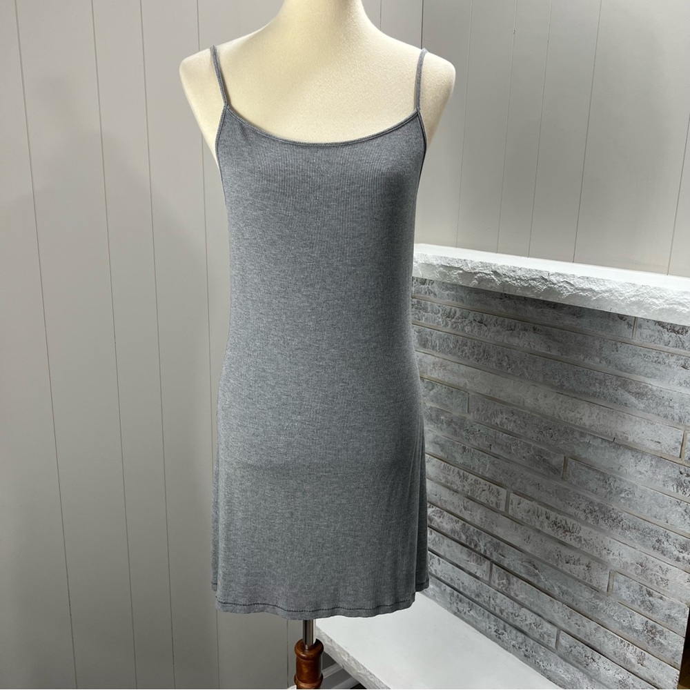 Skims Grey Rib-Knit Adjustable Shoulder Straps Lounge Tank Mini Slip Dress 2X